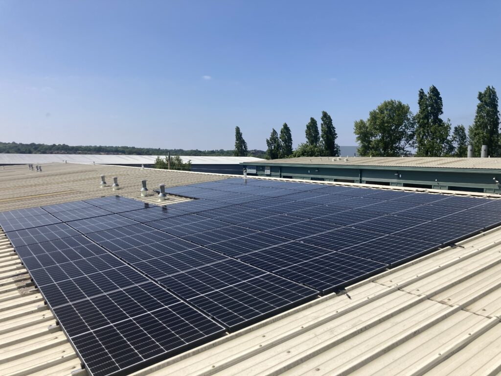 solar panels on a warehouse roof